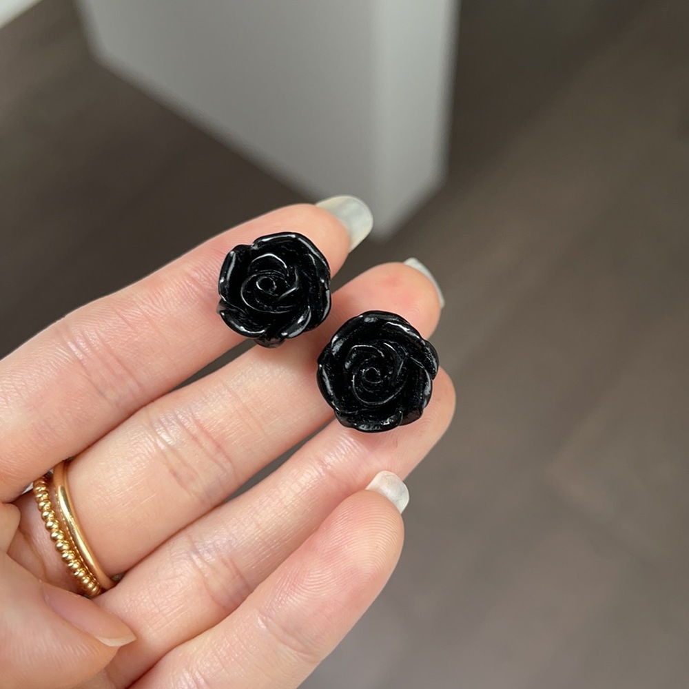 Black floral earrings
